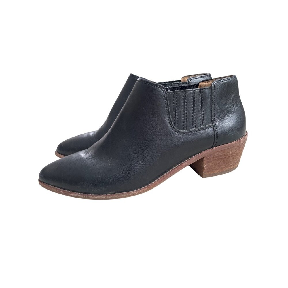 Madewell Women's 7.5 Sonia Low Leather Point Toe Chelsea Boot Black Preppy 2"